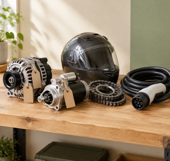 Remanufactured parts, motorcycle gear and an EV charging cable