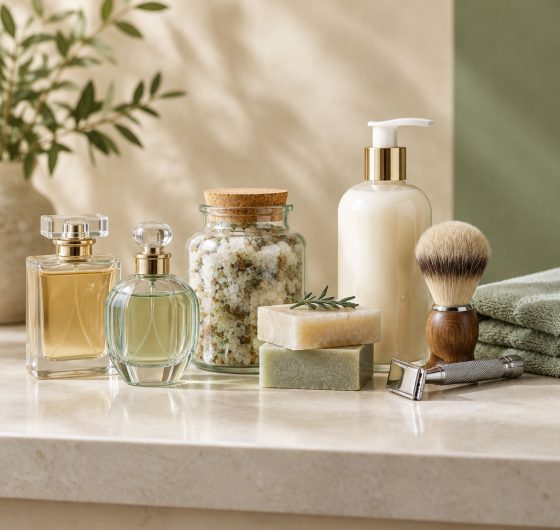 Perfume bottles, bath products and grooming tools
