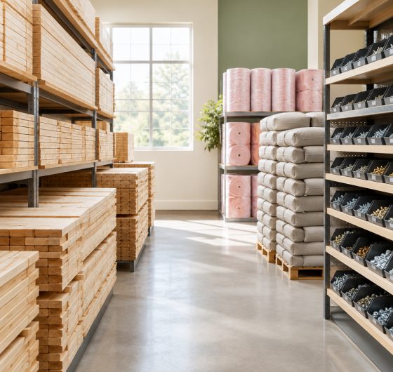 Lumber, building materials and hardware in a home center