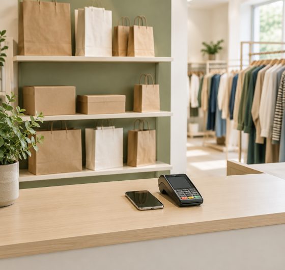 Store pickup counter with bagged online orders