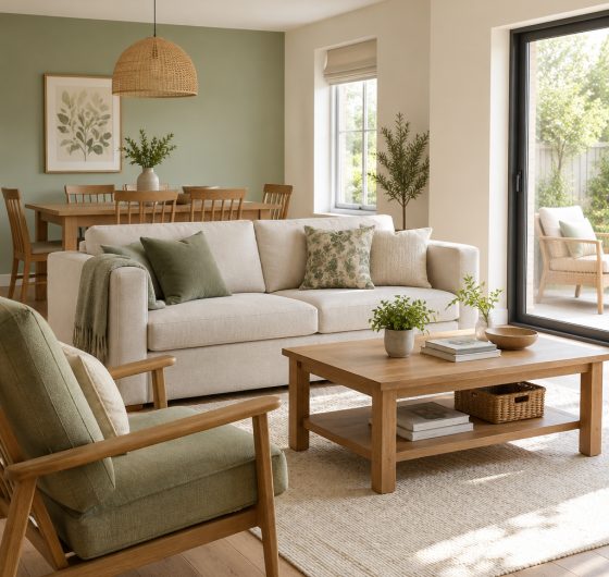 Living room sofa, coffee table and dining furniture
