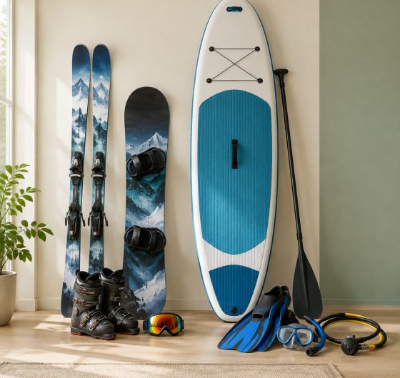 Skis, snowboard, paddleboard and diving gear