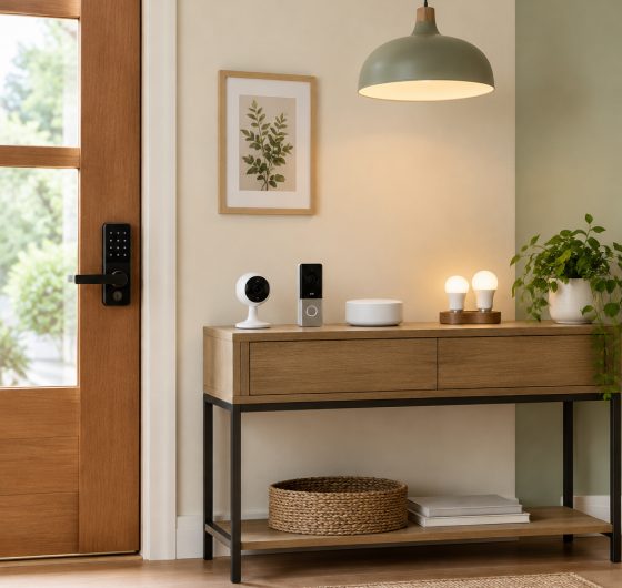Smart lock, security camera, video doorbell and lighting