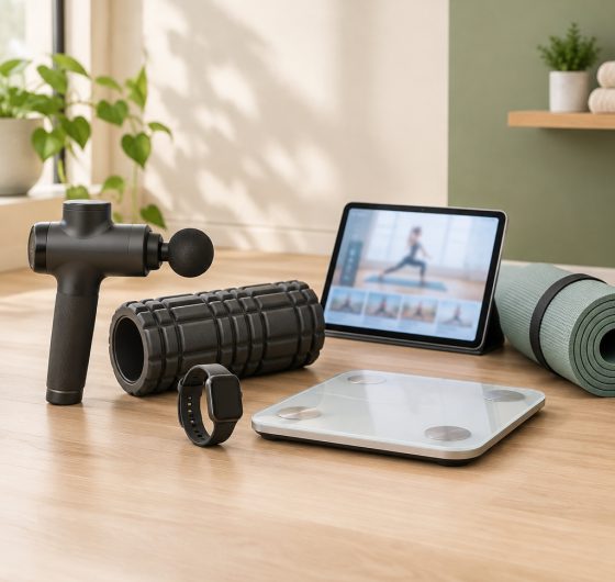 Massage gun, foam roller, fitness tracker and smart scale